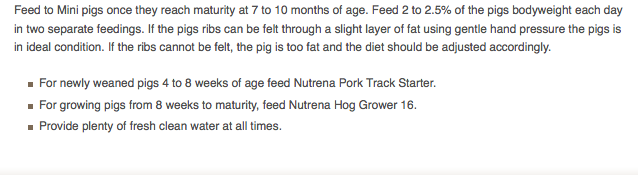 Mini Pig Feeding Chart